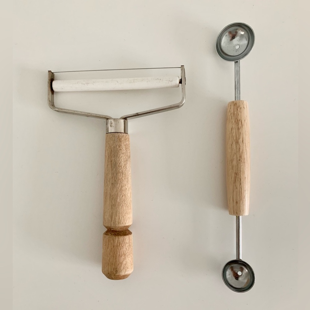 MOVING SALE | Antique Wood/Metal Kitchen Utensils Melon Baller, Cheese Slicer